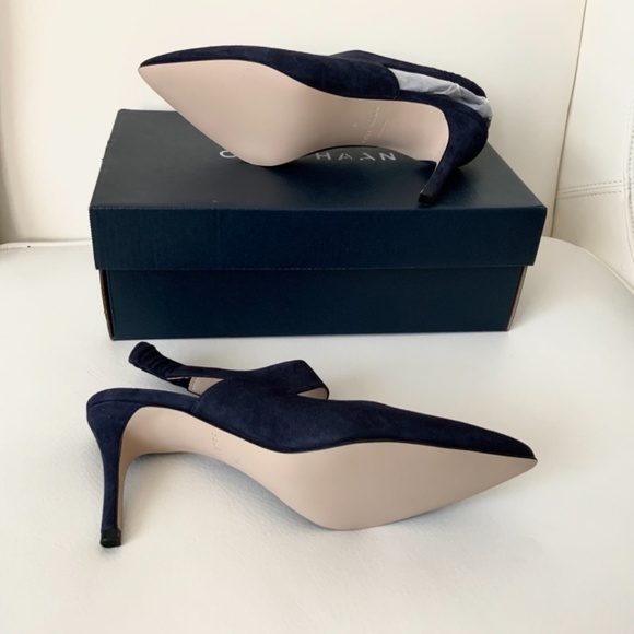 Cole Haan Liesel Navy Blue Suede Mules Heels Pumps - Picture 9 of 11